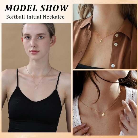 Personalized A-Z Softball Initial Pendant Necklace in 14K Gold for Ladies - Picture 2 of 7